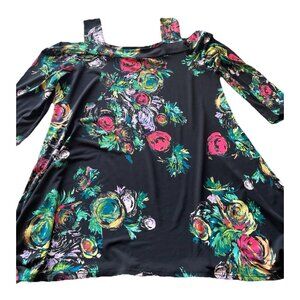 Clara Sun Woo Woman’s Large Flower Rose Print Tunic Top 3/4 Sleeve Sz M USA Made